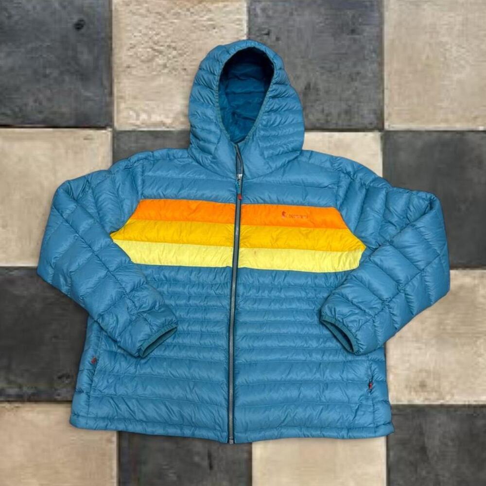 Cotopaxi Fuego Down Hooded Jacket NEW Womens Aqua Yellow Puffer Insulated XXL